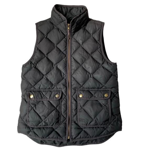 J. Crew Down Feather Quilted Puffer Vest Women S Black Utility Pockets Outdoor - Picture 1 of 7